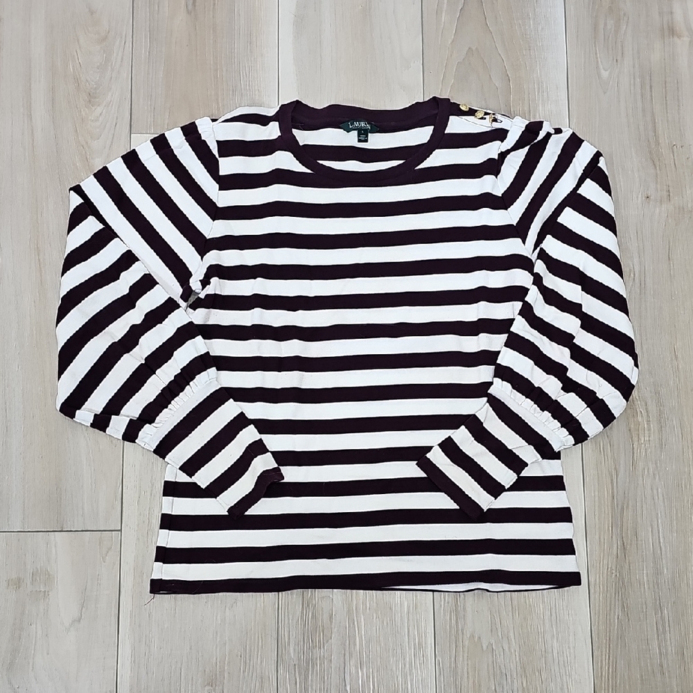 Lauren Ralph Lauren Purple and White Striped Long Sleeve Top Size Large